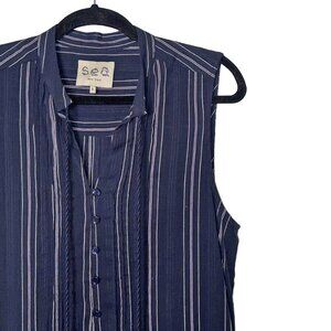 Sea New York Blue & White Striped Sleeveless Dress with Tassel Tie - Size 6